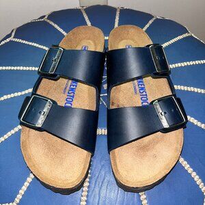 Birkenstock Arizona Soft Footbed Oiled Leather Sandals - Size 37 Narrow - Blue